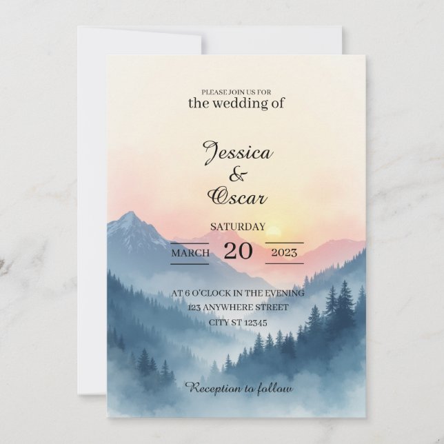 Watercolor Mountain Sunrise Wedding Invitation (Devant)
