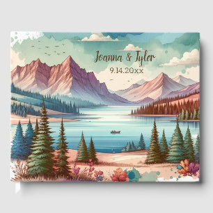 Watercolor Mountain Views Wedding Date Guest Book
