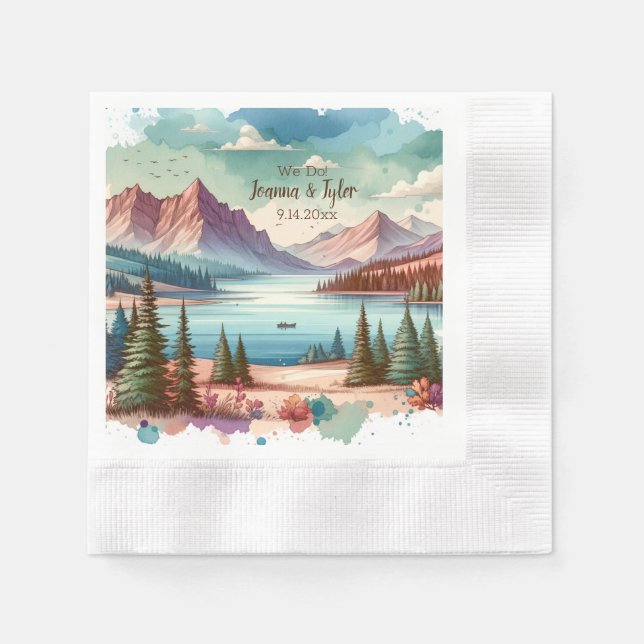 Watercolor Mountain Views Wedding  Napkin (Front)