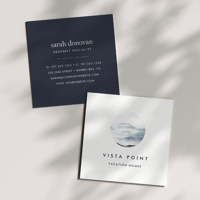 Watercolor Mountain Vista Logo Square Business Card (Creator Uploaded)