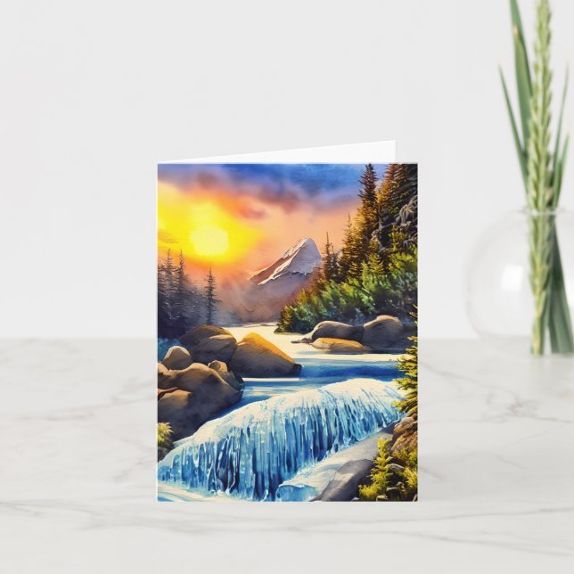 Watercolor mountain waterfall customizable card (Front)