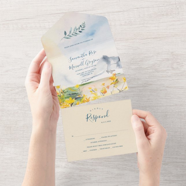 Watercolor Mountain Wedding  All In One Invitation (Tearaway)