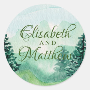 Watercolor Mountain Wedding Classic Round Sticker