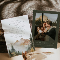 Watercolor Mountain Wedding Invitation