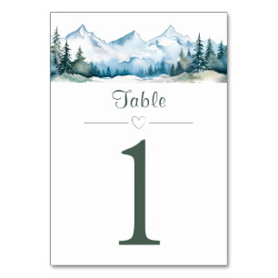 Watercolor Mountain Wedding Table Number