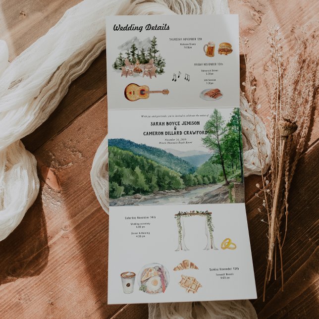 Watercolor Mountain Wedding Tri-Fold Invitation (Creator Uploaded)