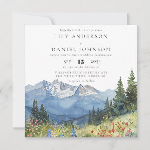 Watercolor Mountain Wildflower All In One Wedding Invitation