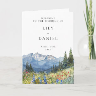 Watercolor Mountain Wildflower Elegant Wedding Program