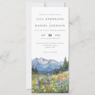 Watercolor Mountain Wildflower Floral Wedding Invitation