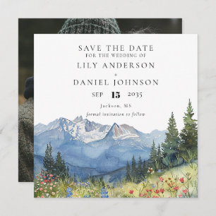 Watercolor Mountain Wildflower Photo Wedding Save The Date