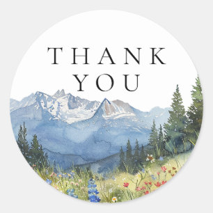 Watercolor Mountain Wildflower Thank You Favour Classic Round Sticker