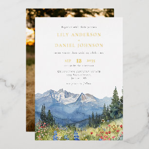 Watercolor Mountain Wildflower Wedding Photo