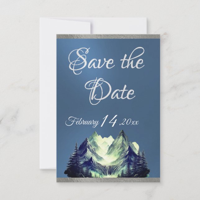 Watercolor Mountains 2 Blue 2 Save The Date (Front)