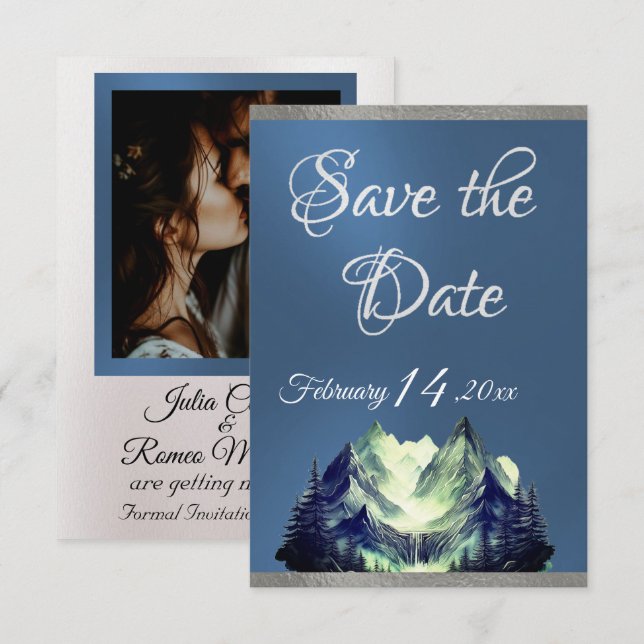 Watercolor Mountains 2 Blue 2 Save The Date (Front/Back)
