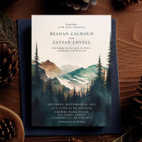 Watercolor Mountains And Pine Forest Wedding