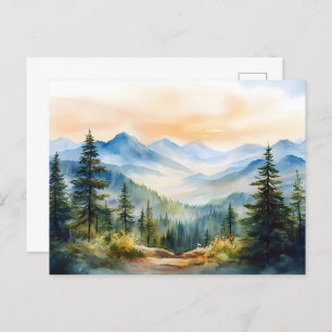 Watercolor Mountains and Pine Trees Postcard