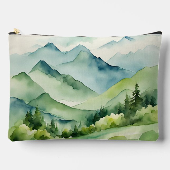 Watercolor Mountains and Trees Accessory Pouch (Front)