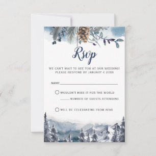 Watercolor Mountains, Blue Floral RSVP Card