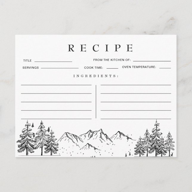 Watercolor Mountains Bridal Shower Recipe Card (Front)