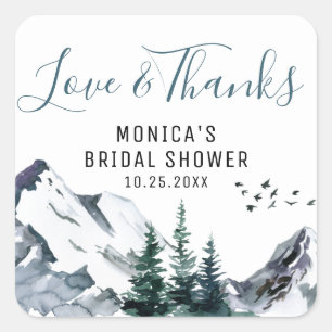 Watercolor Mountains Bridal Shower Thank You  Squa Square Sticker