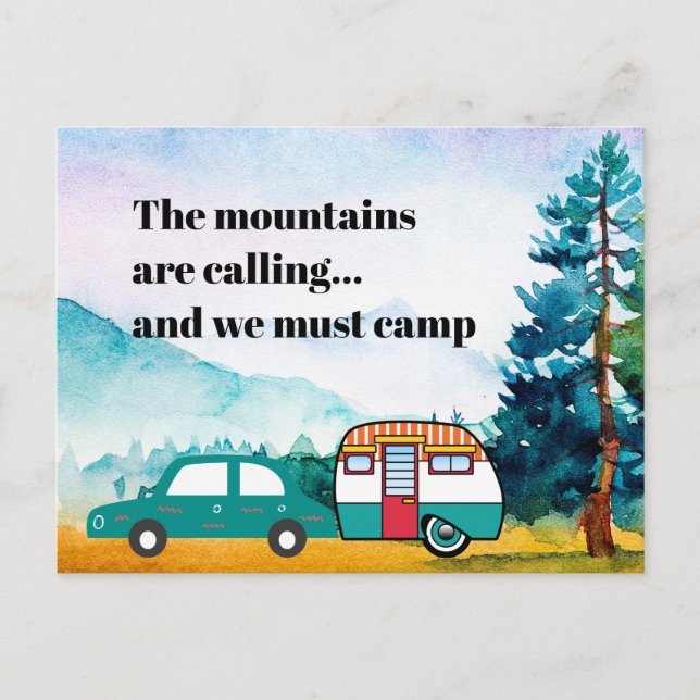 Watercolor Mountains Car and Camper New Address Po Postcard (Front)