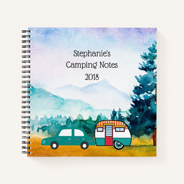 Watercolor Mountains Car and Teardrop Camper Notebook (Front)