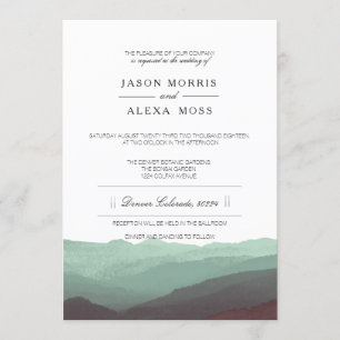 Watercolor Mountains   Elegant Wedding Invitation