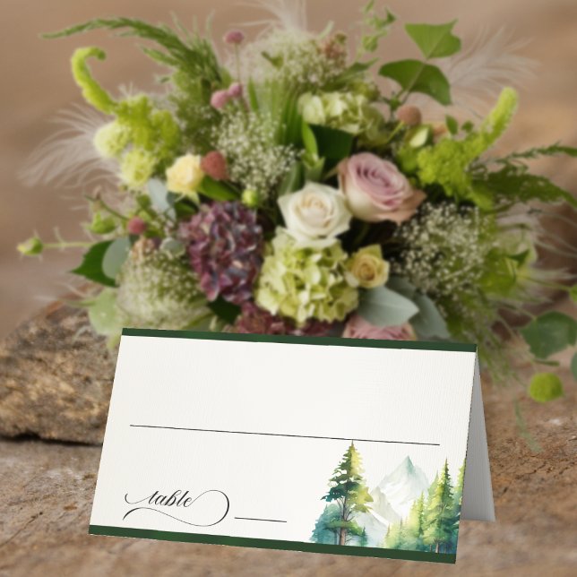 Watercolor Mountains - Emerald Place Card (Creator Uploaded)