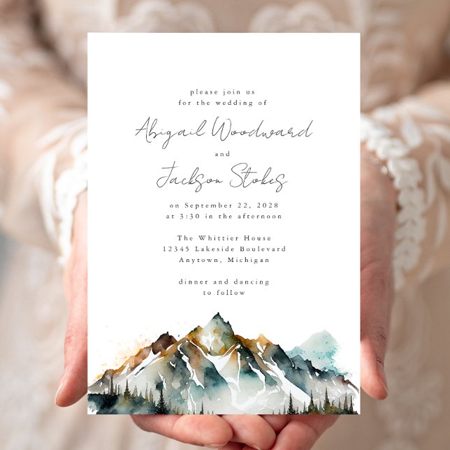 Watercolor Mountains Evergreen Forest Wedding Invitation (Creator Uploaded)