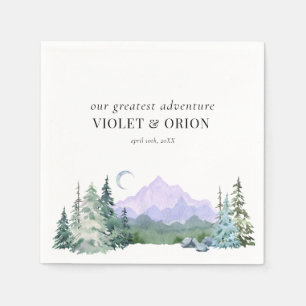 Watercolor Mountains Forest Rustic Wedding Napkin