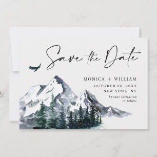 Watercolor Mountains Forest Wedding Photo  Save The Date