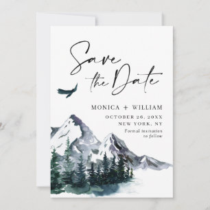 Watercolor Mountains Forest Wedding Save The Date