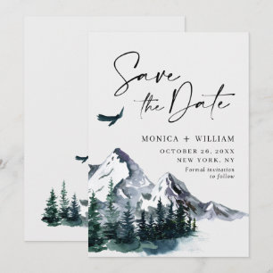 Watercolor Mountains Forest Wedding  Save The Date