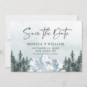 Watercolor Mountains Forest Wedding Save The Date