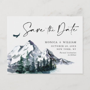 Watercolor Mountains Forest Wedding Save the Date Announcement Postcard