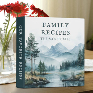 Watercolor Mountains, Lake Forest Family Recipes Binder