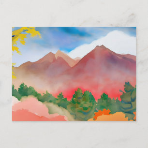 Watercolor Mountains Landscape Postcard