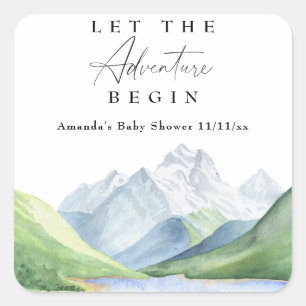 Watercolor mountains - Let the adventure begin Square Sticker