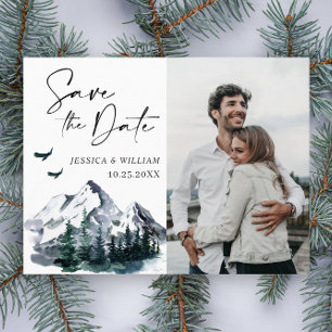 Watercolor Mountains PHOTO Wedding Save the Date Postcard