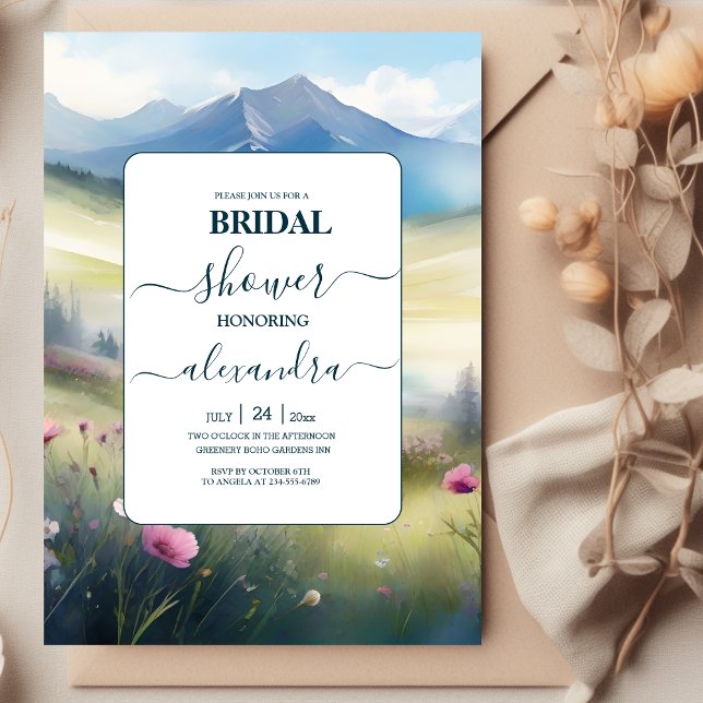 Watercolor Mountains Pine Forest Bridal Shower Invitation (Creator Uploaded)
