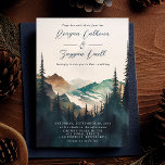 Watercolor Mountains Pine Forest Script Wedding Invitation<br><div class="desc">This Rustic Watercolor Mountain Calligraphy Wedding Invitation is the perfect choice for couples who love the beauty of nature and the outdoors. The design features hand-painted watercolor pine trees in rich hues of dark blues, browns and dark greens, evoking the serene and majestic beauty of a mountain landscape. Printed on...</div>