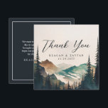 Watercolor Mountains Pine Forest Wedding  Thank You Card<br><div class="desc">Express your gratitude with the Watercolor Mountains and Pines Wedding Thank You Card. This card, made from high-quality card stock, features a tranquil watercolor scene of mountains and pines, reflecting the natural beauty of your wedding theme. Your personalized message of thanks, written in modern, clear typography, takes centre stage. Perfect...</div>