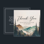 Watercolor Mountains Pine Forest Wedding  Thank You Card<br><div class="desc">Express your gratitude with the Watercolor Mountains and Pines Wedding Thank You Card. This card, made from high-quality card stock, features a tranquil watercolor scene of mountains and pines, reflecting the natural beauty of your wedding theme. Your personalized message of thanks, written in modern, clear typography, takes centre stage. Perfect...</div>