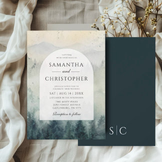 Watercolor Mountains & Pine Trees Wedding Invitation