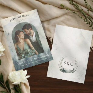 Watercolor Mountains & Pine Trees Wedding Save The Date