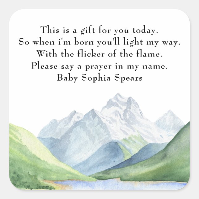 Watercolor mountains - Prayers for baby Square Sticker (Front)