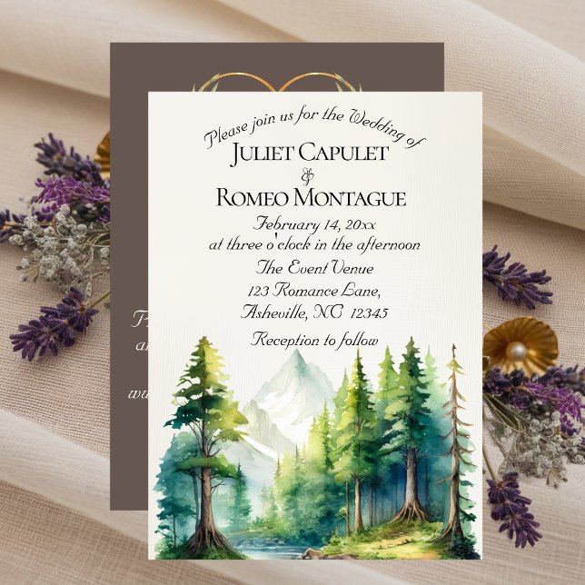 Watercolor Mountains, QR Code & Monogram - Mocha Invitation (Creator Uploaded)