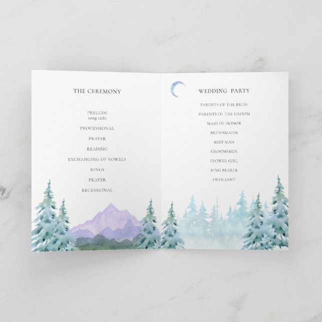 Watercolor Mountains Rustic Forest Wedding  Program (Inside)
