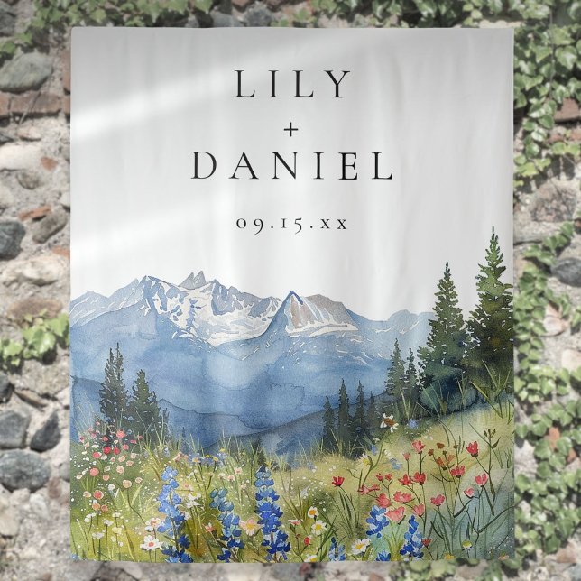 Watercolor Mountains Wedding Photo Booth Backdrop Tapestry (Watercolor Mountains Wedding Photo Booth Backdrop)