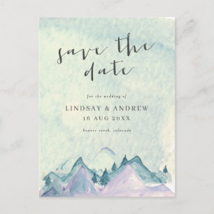 Watercolor Mountains Wedding Save the Date Postcard